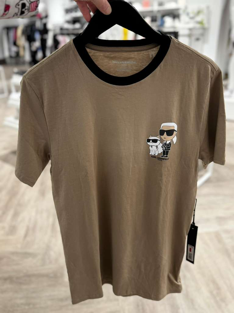 YL027 Karl Lagerfeld 老佛爺與貓細LOGO男裝TEE 啡色