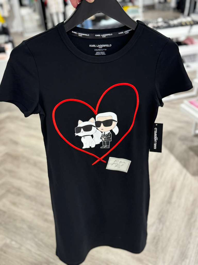 YL032 Karl Lagerfeld 心心老佛爺與貓LOGO連身衫 黑色