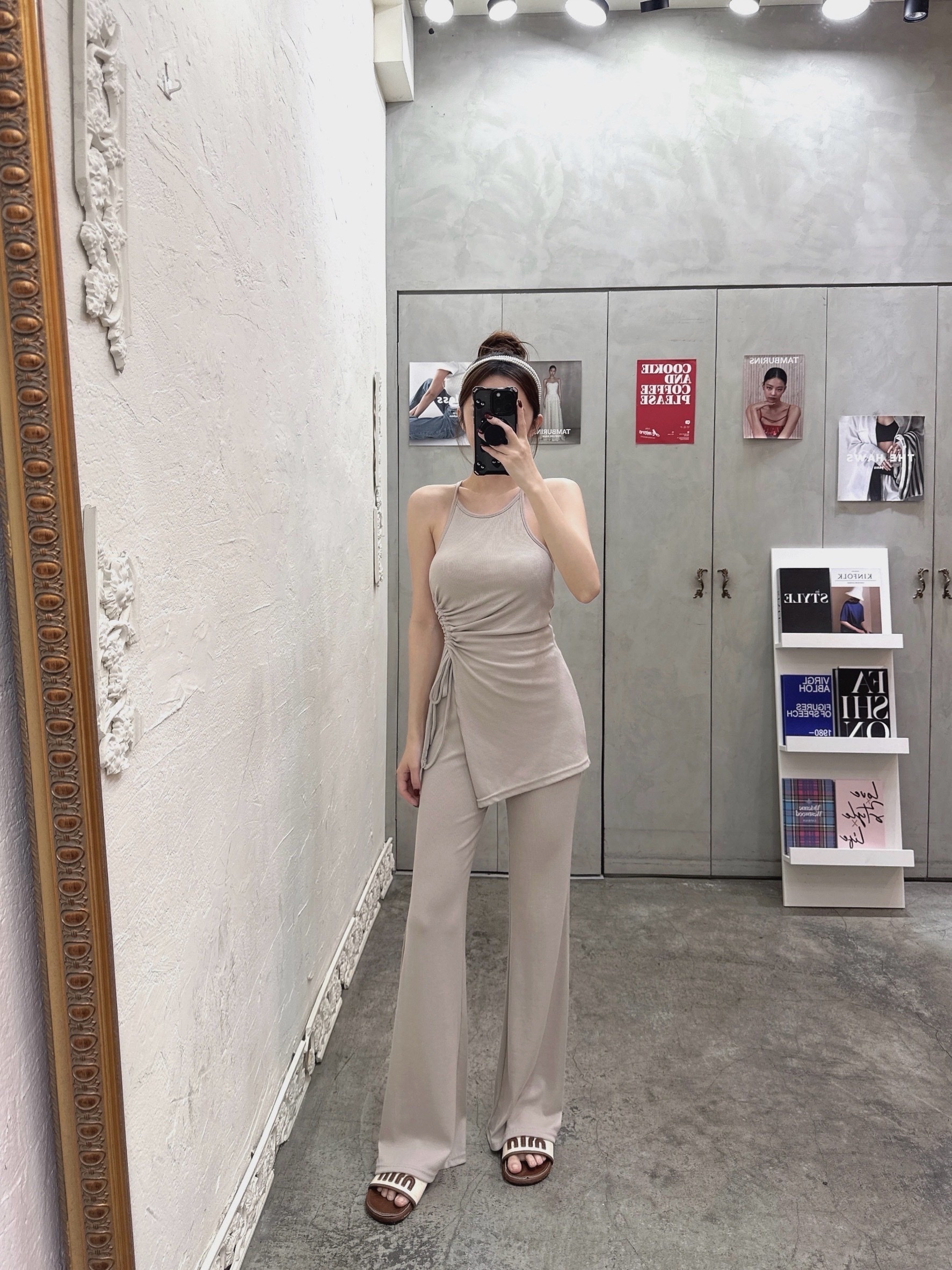 [新品九折優惠] 🇹🇼下開衩側抽削肩喇叭褲set｜歐美辣妹氣場