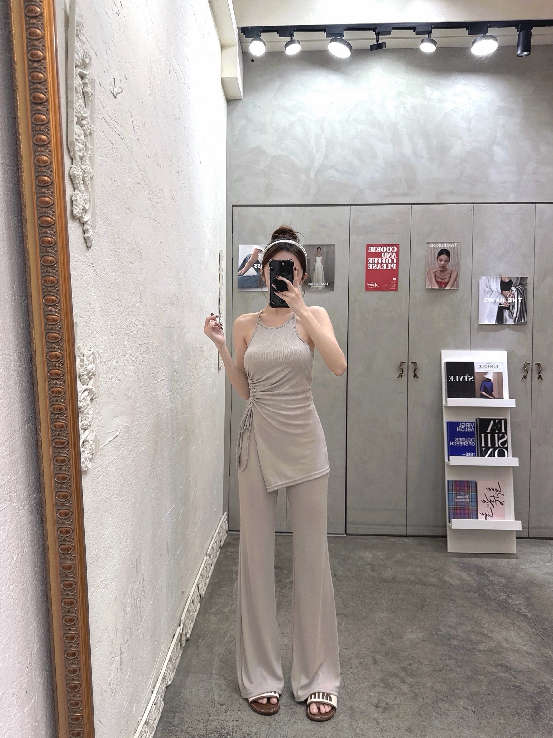 [新品九折優惠] 🇹🇼下開衩側抽削肩喇叭褲set｜歐美辣妹氣場