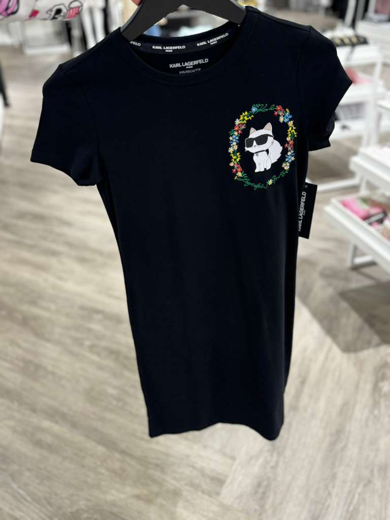 YL035 Karl Lagerfeld 貓貓細LOGO女裝連身衫 黑色