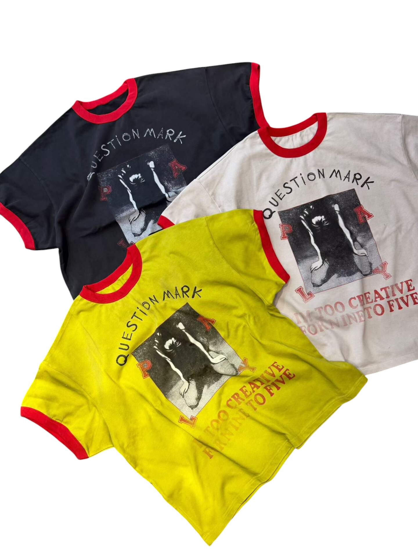 《S.V》黑白人像撞色滾邊短T