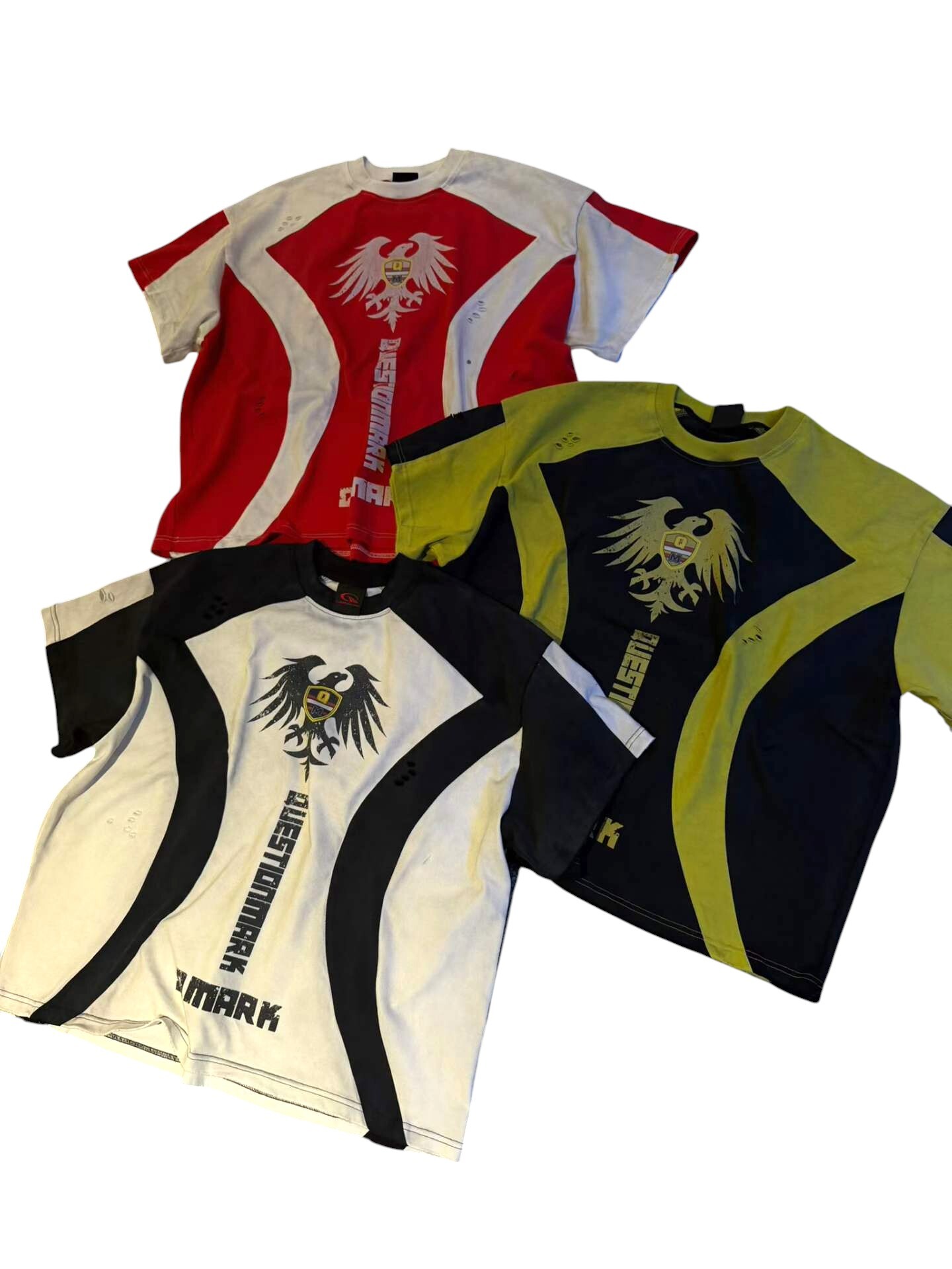 《S.V》雙色拼接老鷹圖騰短T