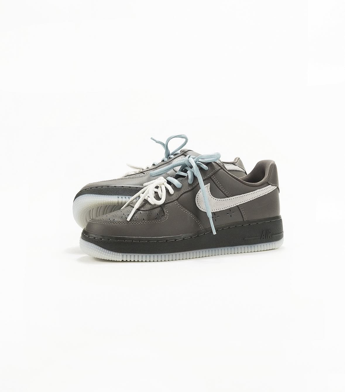 Nike AIR FORCE 1 咖啡水藍 老花紋 女鞋