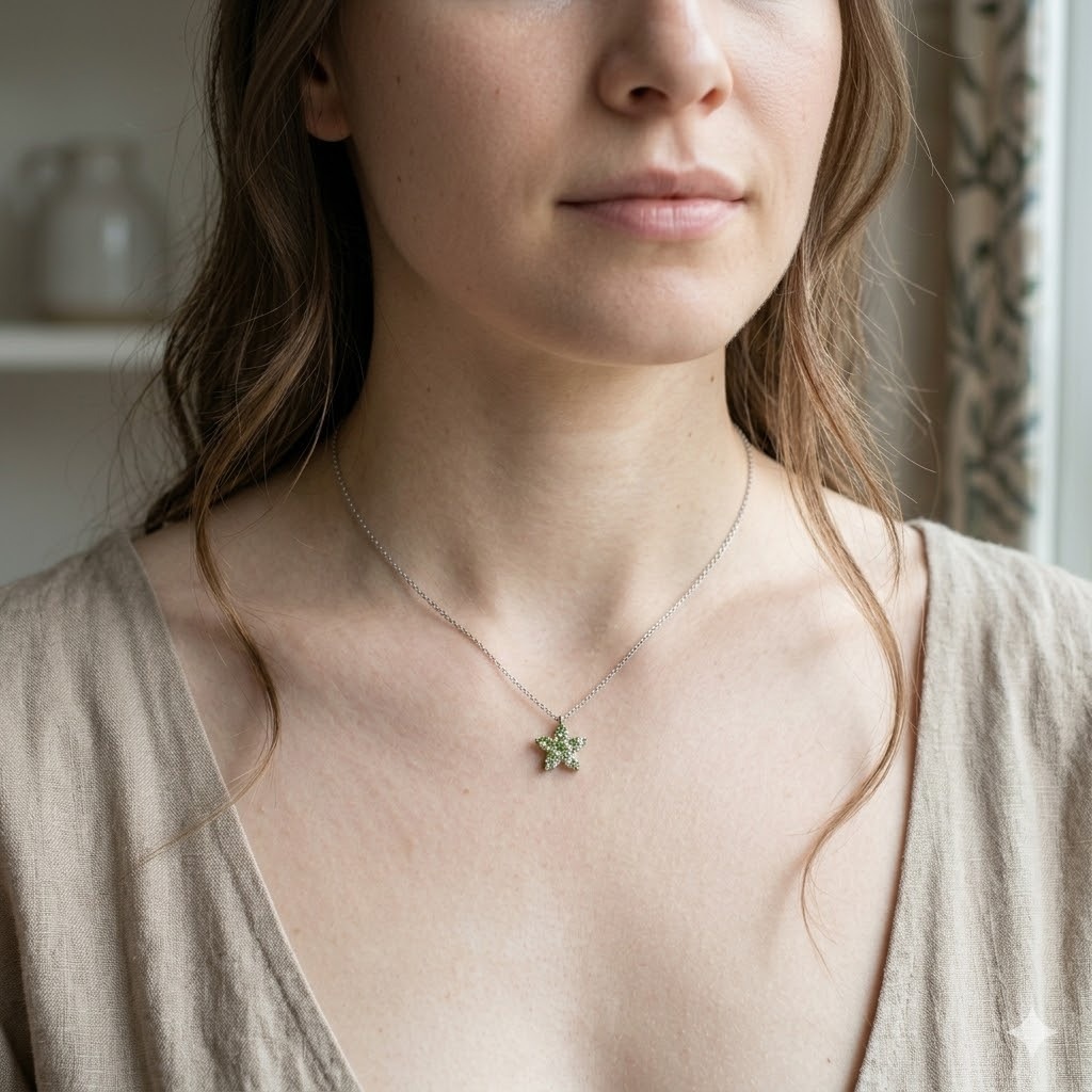 全新18K白金79份淺綠鑽石吊墜