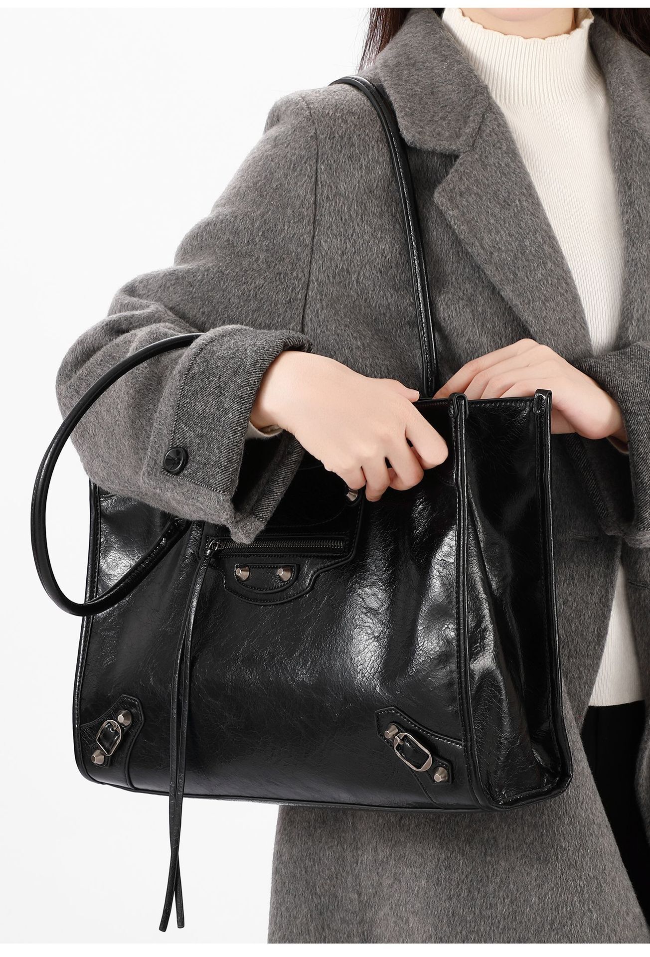 油蠟皮鉚釘機車托特包