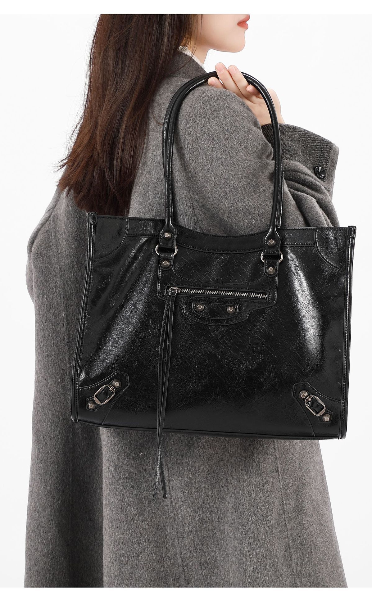 油蠟皮鉚釘機車托特包