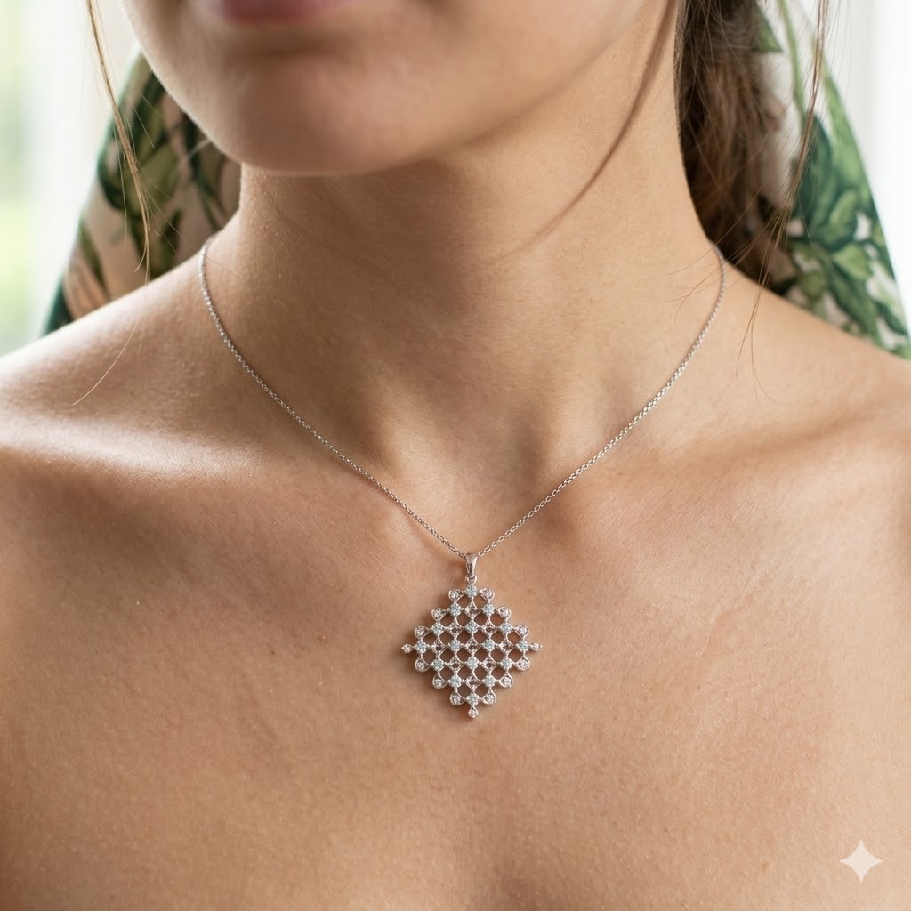 全新18K白金53份鑽石吊墜