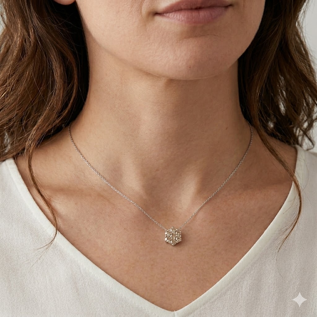 全新18K白金52份咖啡鑽吊墜