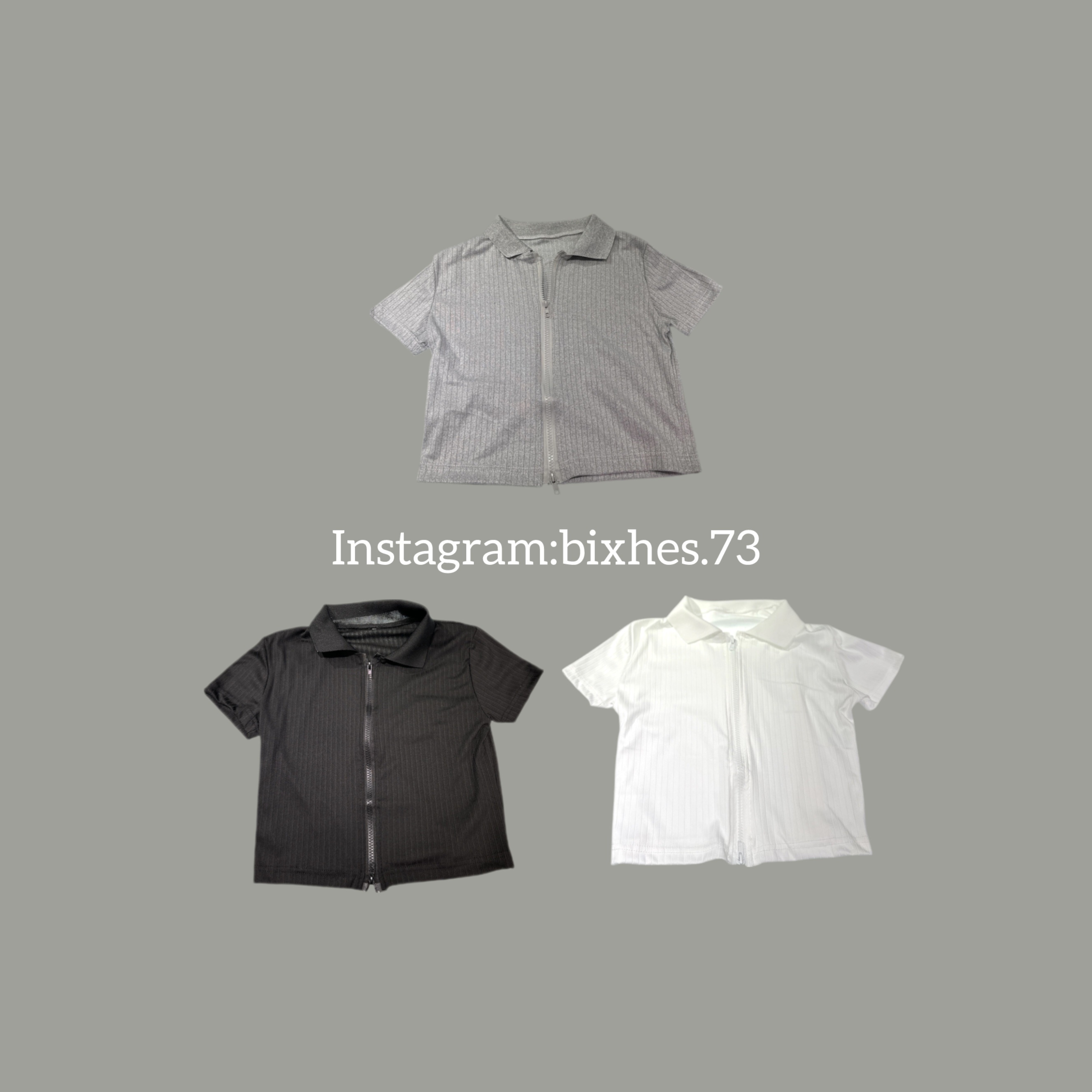 壓條翻領雙拉鍊短T(A00022)