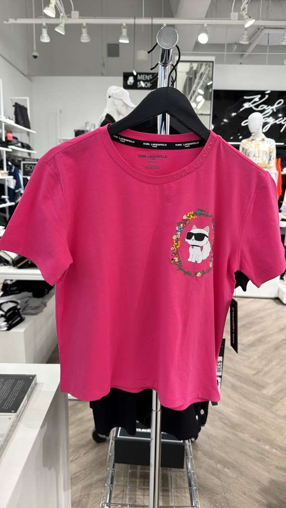 YL073 Karl Lagerfeld 老佛爺花花框LOGO TEE 桃紅色