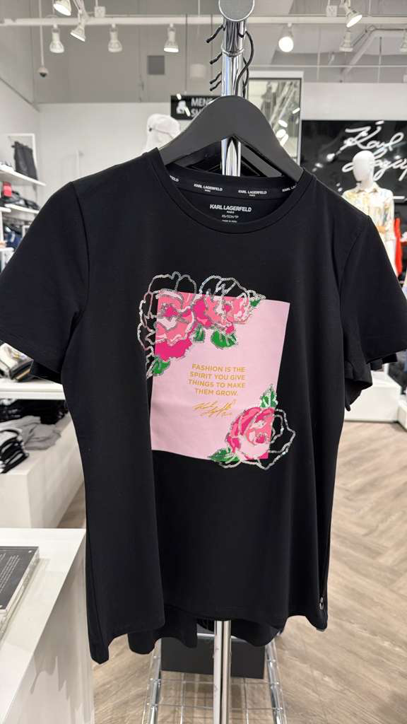 YL080 Karl Lagerfeld 玫瑰花粉框LOGO TEE 黑色