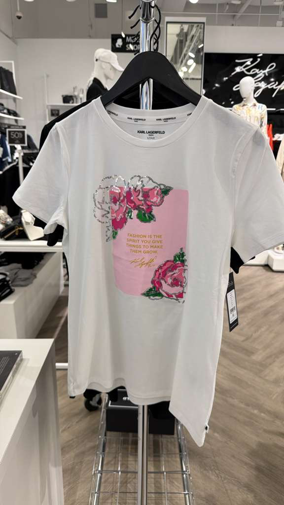 YL081 Karl Lagerfeld 玫瑰花粉框LOGO TEE 白色