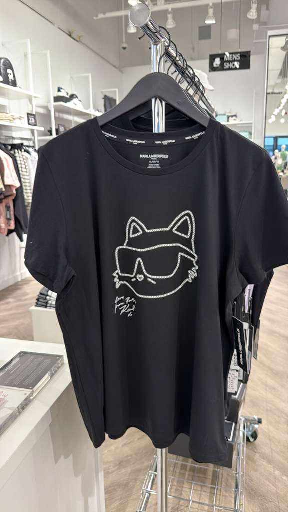 YL083 Karl Lagerfeld 線條黑超貓LOGO TEE 黑色