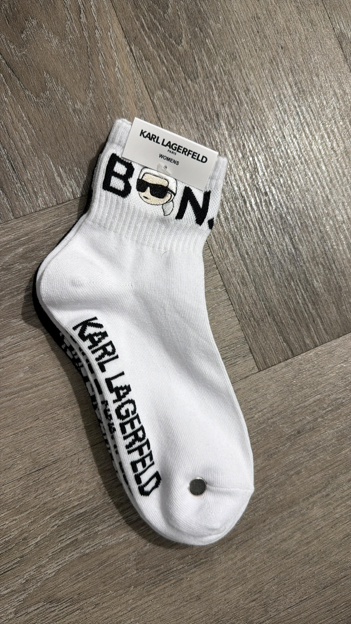 YL090 Karl Lagerfeld 細老佛爺LOGO短襪 白色