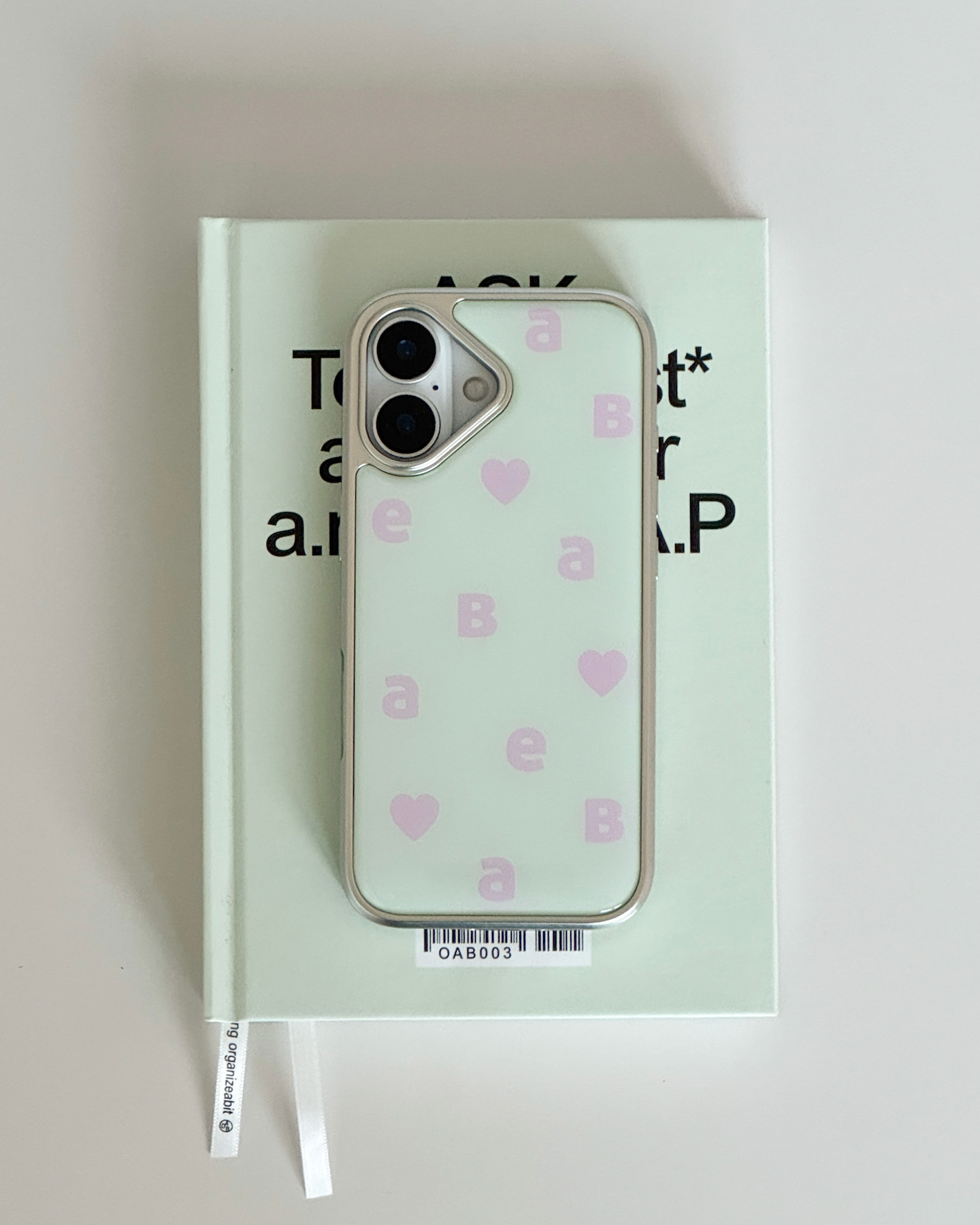 ABOE 新Logo 薄荷粉 銀色 立體水晶殼 phone case