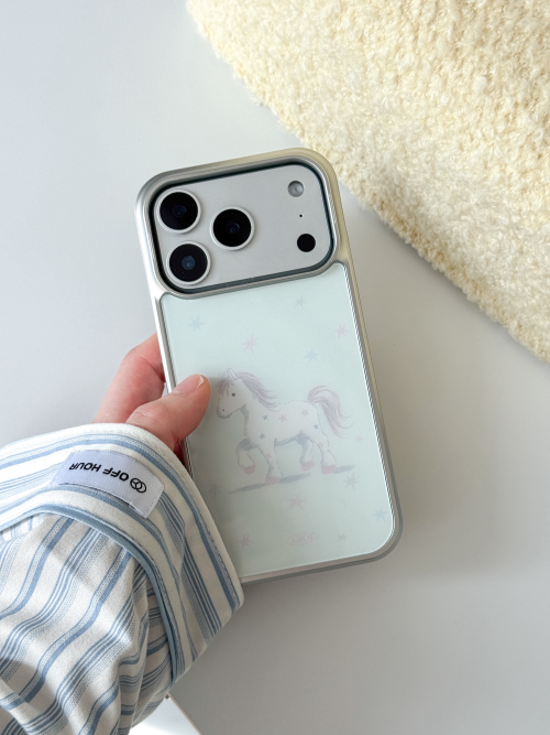 ABOE 薄荷小馬銀色玻璃邊框手機殼 5990772