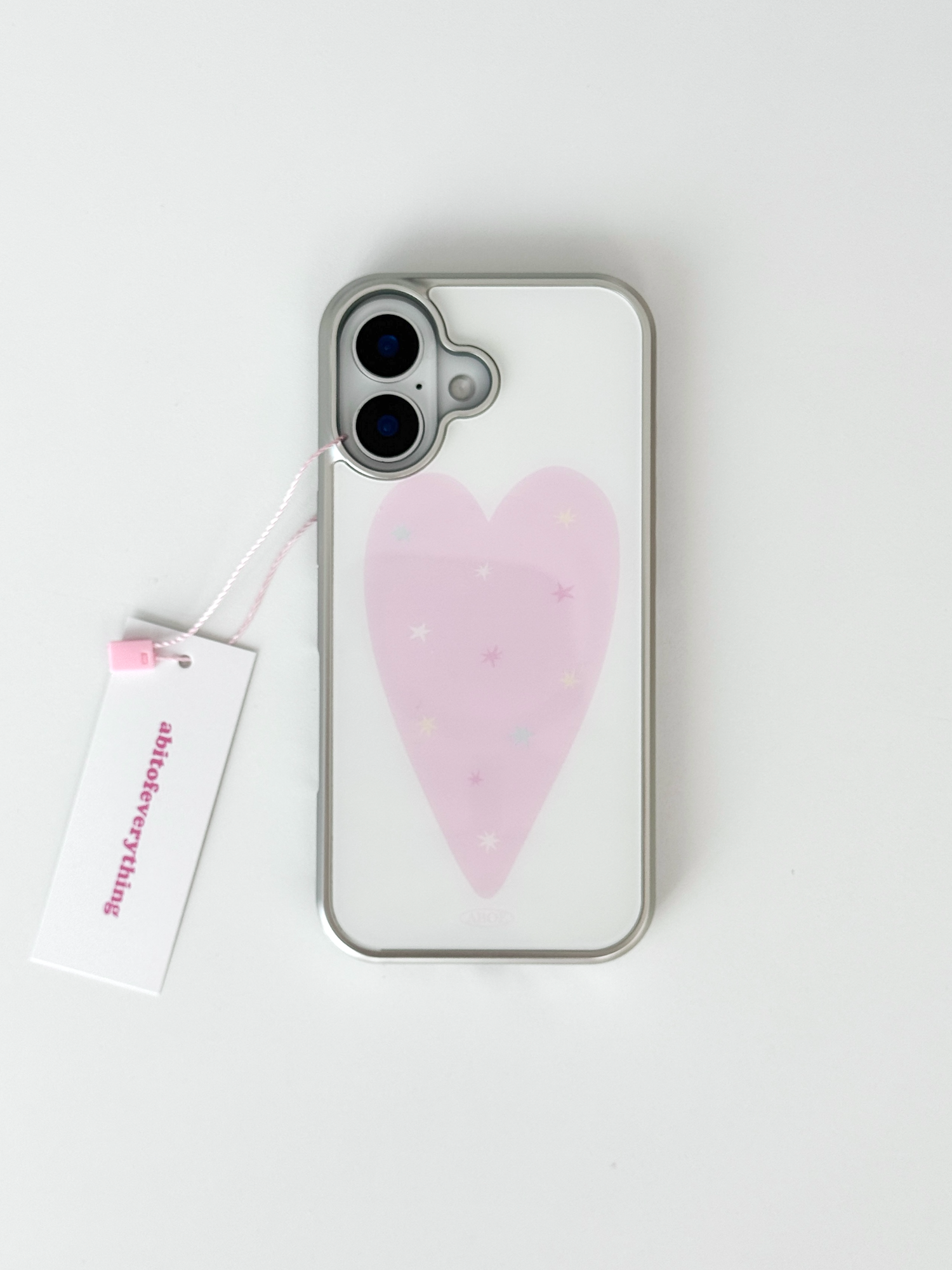 ABOE 粉紅愛心 MagSafe 銀框玻璃保護殼