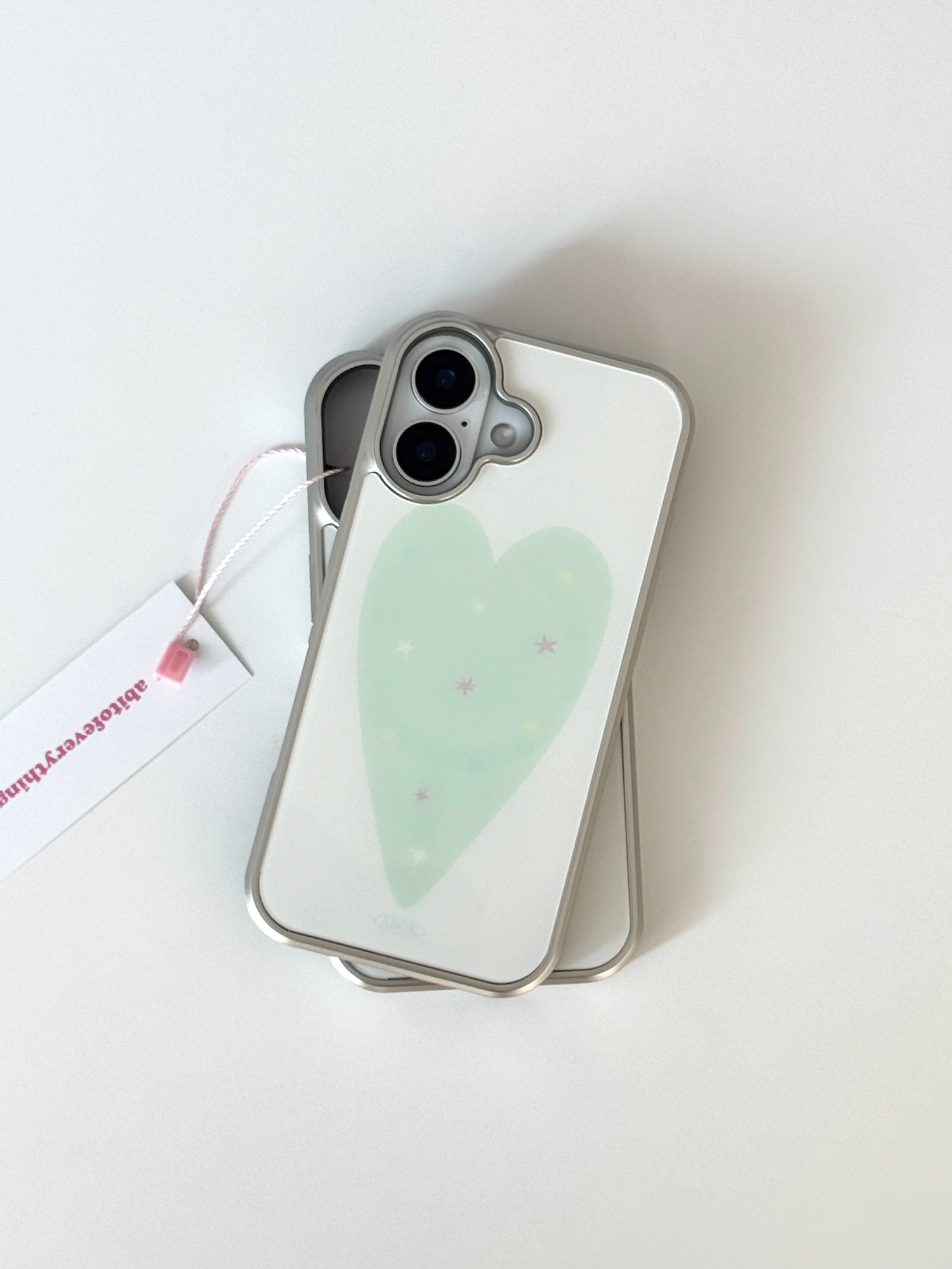 ABOE 薄荷愛心銀框玻璃手機殼