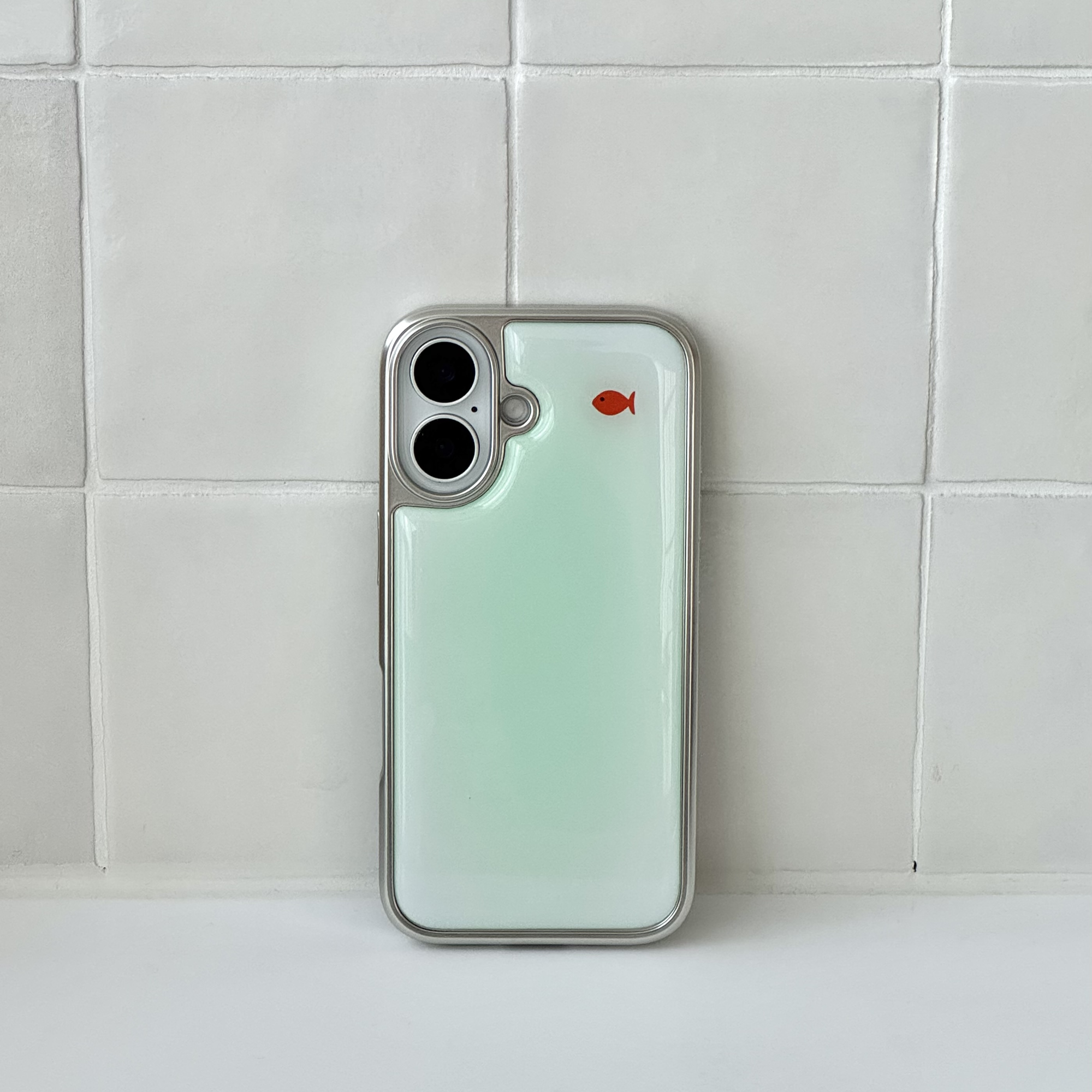 ABOE 薄荷金魚銀箔環氧樹脂手機殼 phone case