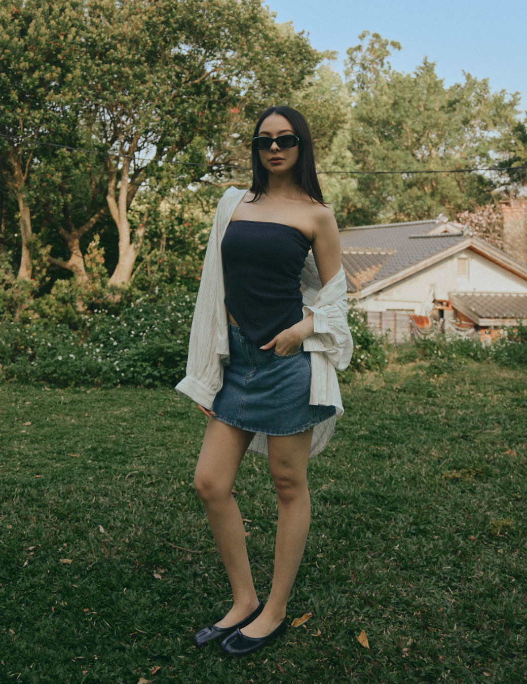 坑條斜邊平口Bra Top（深藍色/3尺寸）