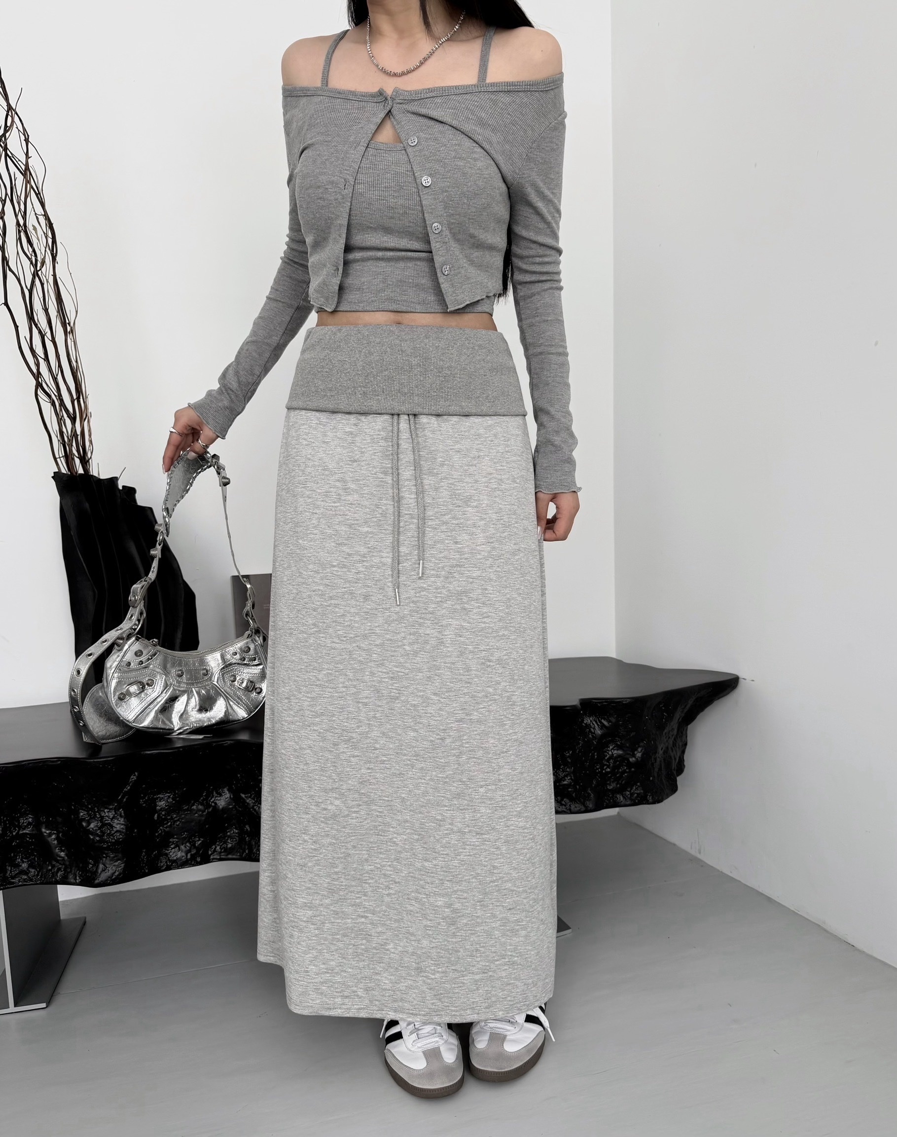 [新品九折優惠] 🇹🇼高腰反折抽繩開衩長裙｜視覺秒變長腿神器