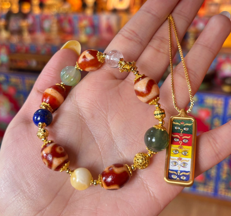 AB260418-K81-五財眼唐卡連頸鏈+五運鴻禧天珠手串（包供財源廣進點燈 ）（需留中文名，出生年月日，地址）(預計6月中到貨)(只限尖沙咀門市自取不包郵)