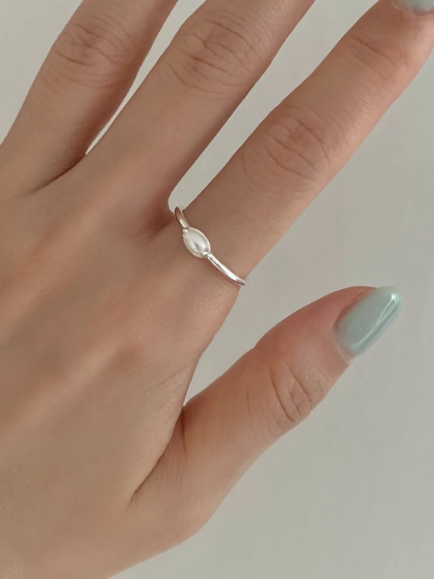 S925 silver simple pearl open ring