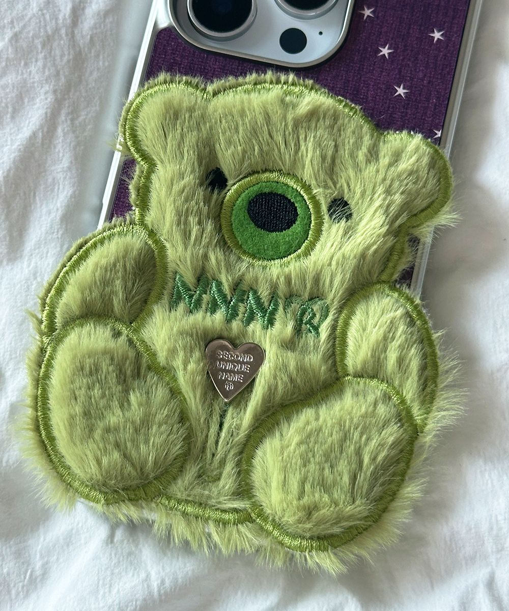 SECOND UNIQUE NAME 小熊貼片手機殼 綠色 (光澤銀) SUN