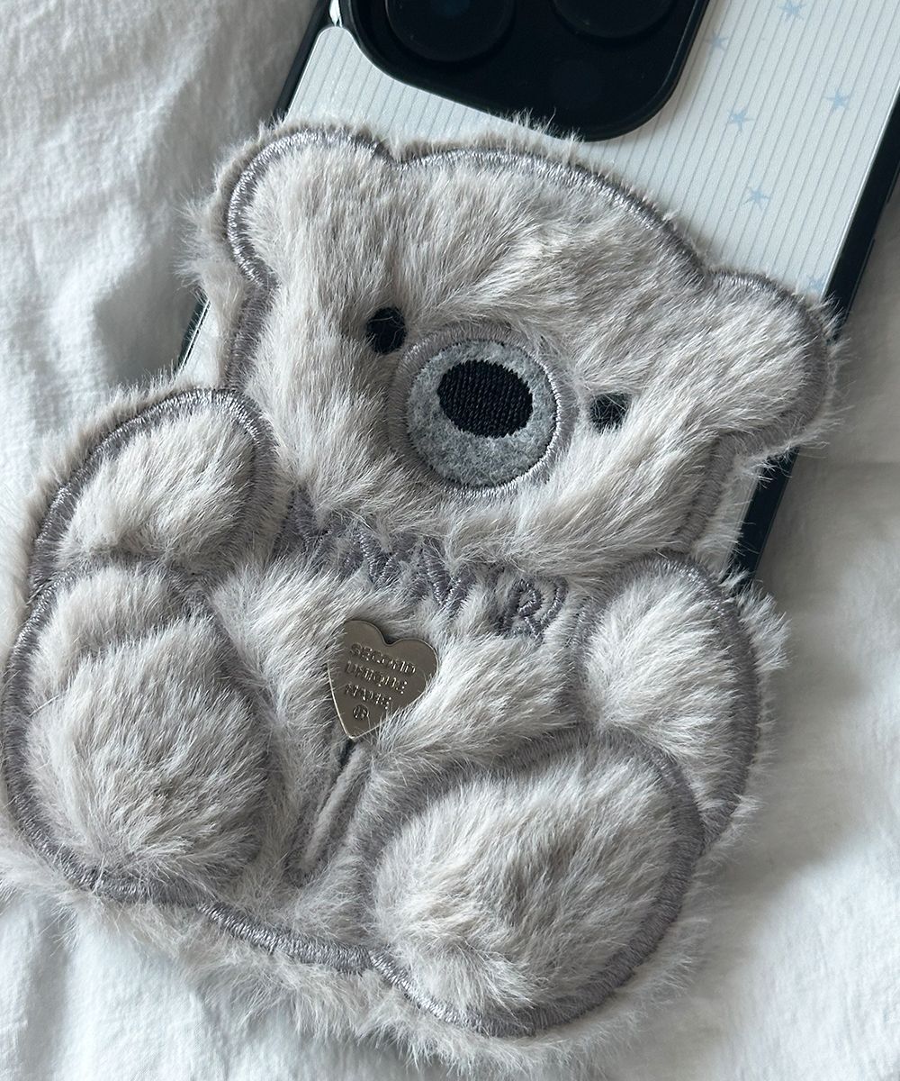 SECOND UNIQUE NAME 熊熊貼紙指套手機殼 灰色 (亮黑色邊框) SUN