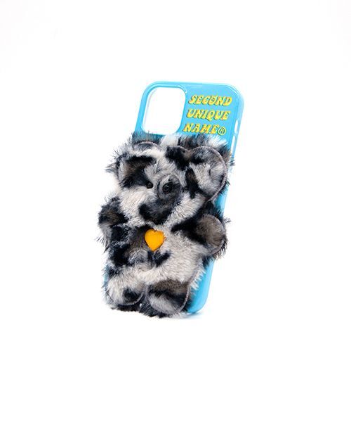 SECOND UNIQUE NAME 豹紋毛絨熊手機殼 淺藍色 leoskyblue