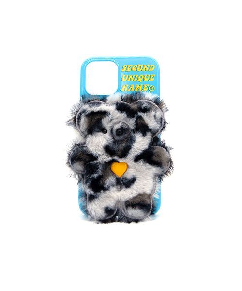 SECOND UNIQUE NAME 豹紋毛絨熊手機殼 淺藍色 leoskyblue