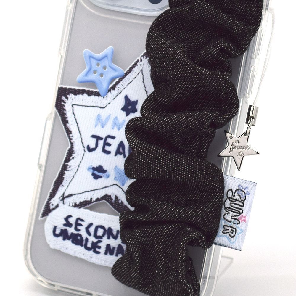 SECOND UNIQUE NAME 透明牛仔紋牛仔吊飾手機殼 黑色 SUN CASE CLEAR DENIM GOBULL BAND BLACK