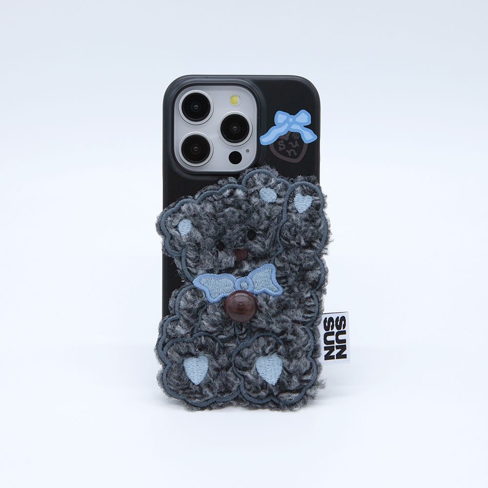 SECOND UNIQUE NAME 熊熊貼片手機殼 黑白格 SUN CASE PATCH HI BEAR OREO