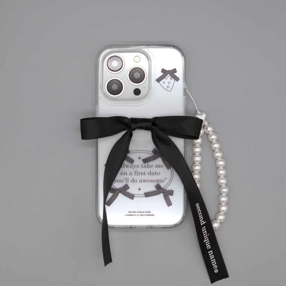 SECOND UNIQUE NAME 透明芭蕾蝴蝶結手機殼 黑色 SUN CASE CLEAR BALLET RIBBON BLACK