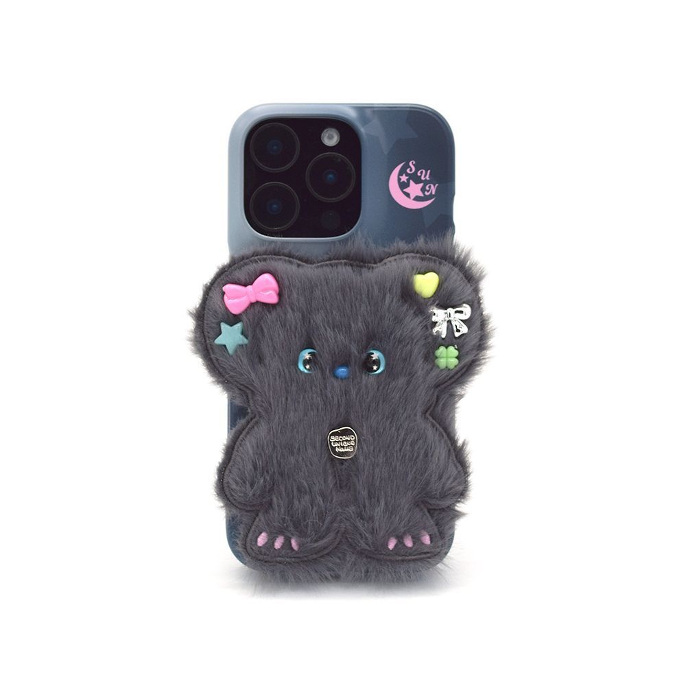 SECOND UNIQUE NAME 小熊串珠手機殼 深灰 SUN CASE BEADS BEAR