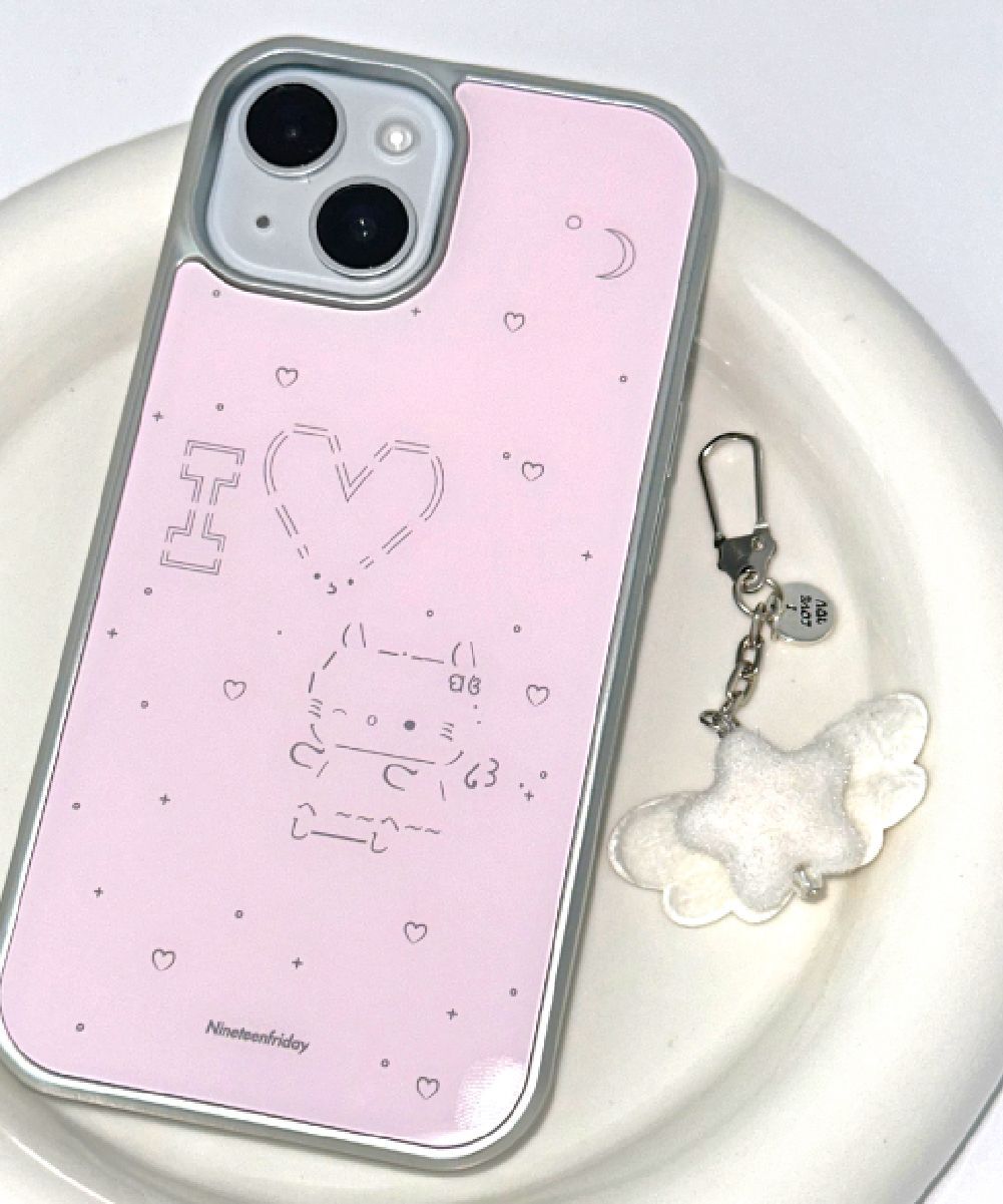 nineteenfriday Angel Cat 銀色環氧樹脂鑰匙圈手機殼 CAMS0053