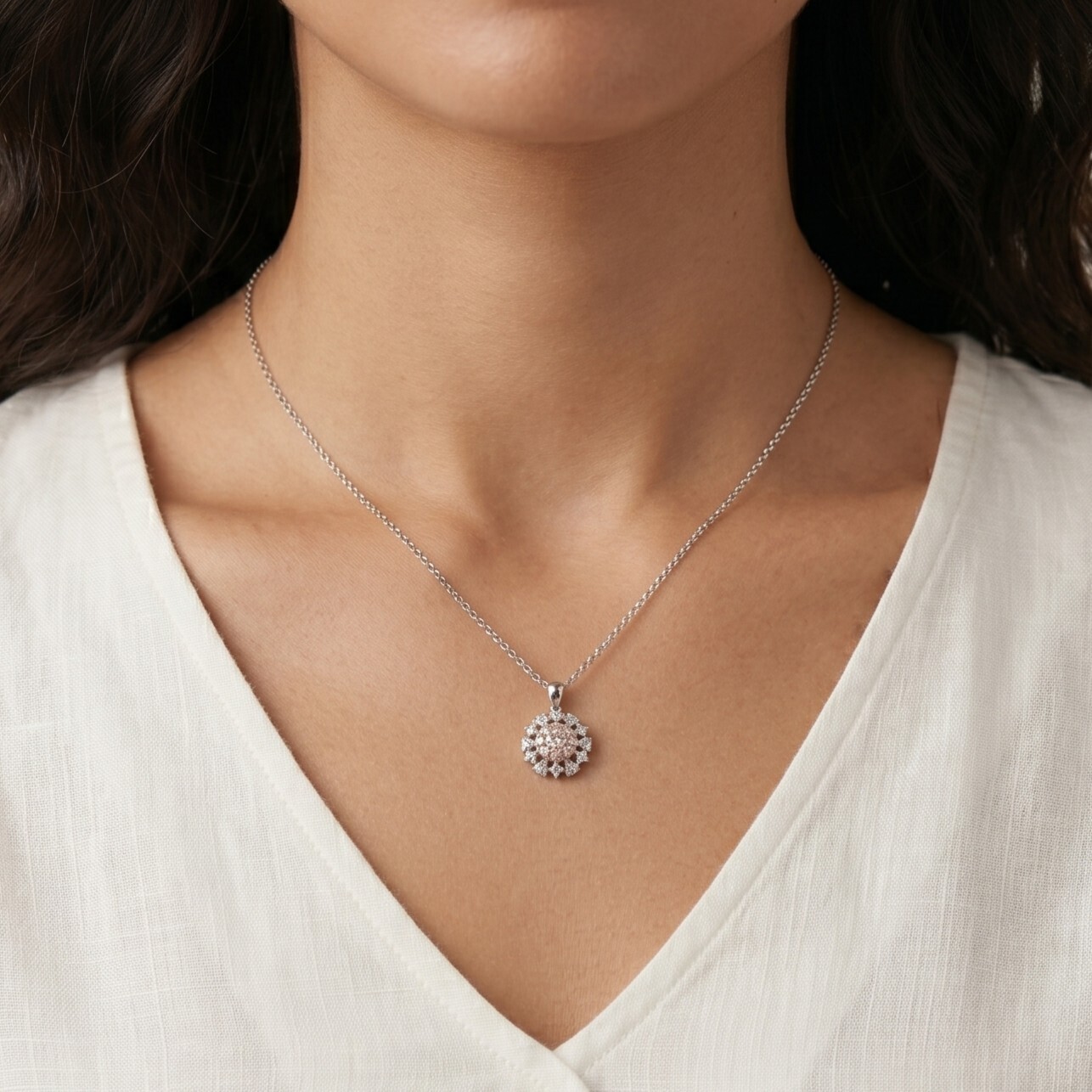 全新18K金40份淺粉紅鑽石吊墜