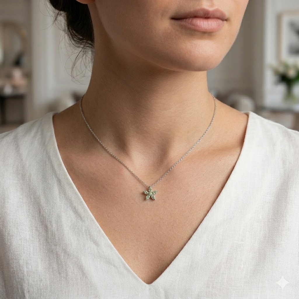 全新18K白金30份淺綠鑽石吊墜