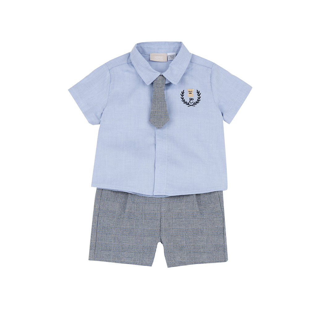 紳士小熊-附活動領帶短袖襯衫套裝