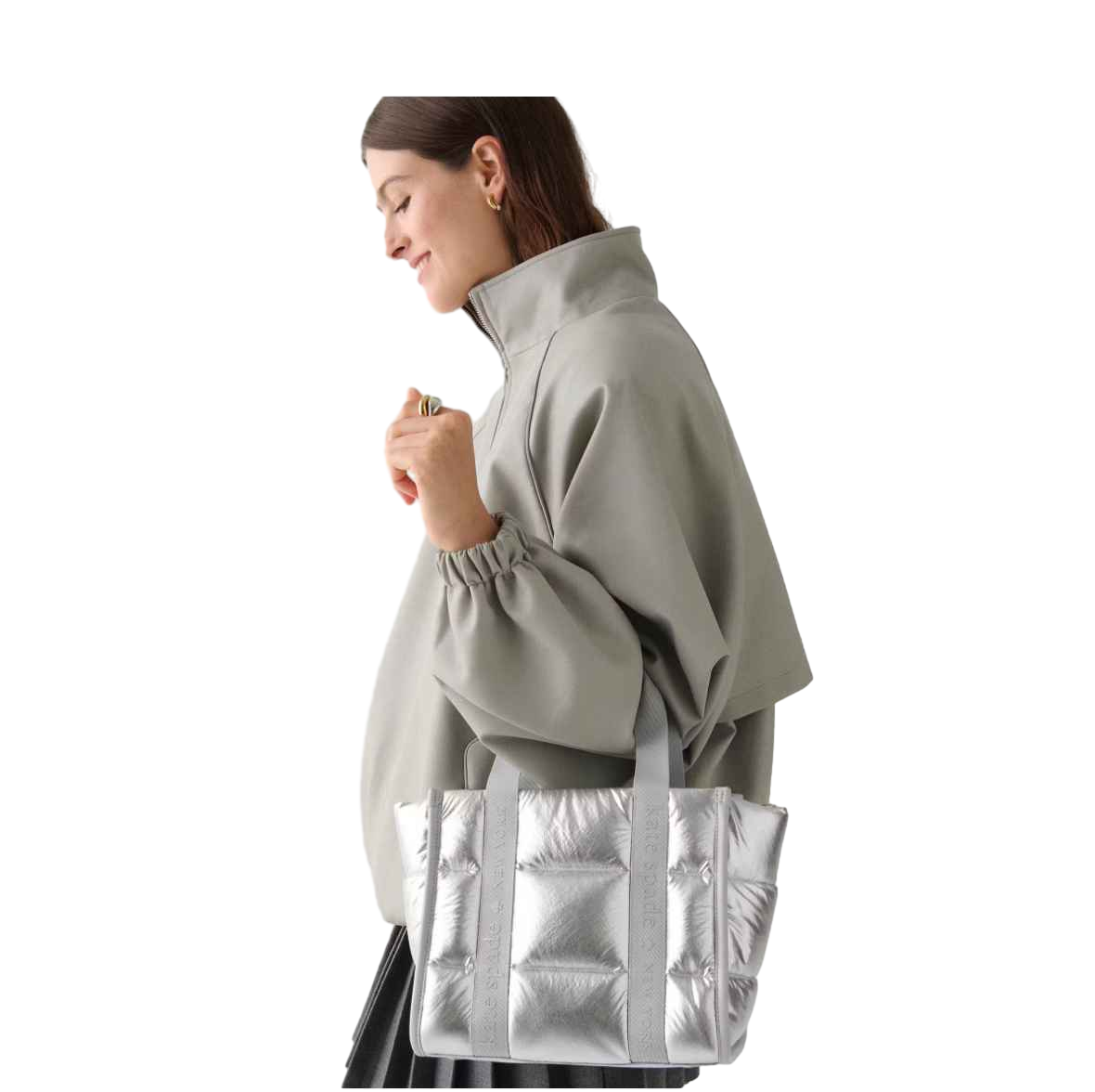 【Kate Spade Outlet】Kip Puffy Small Tote  銀