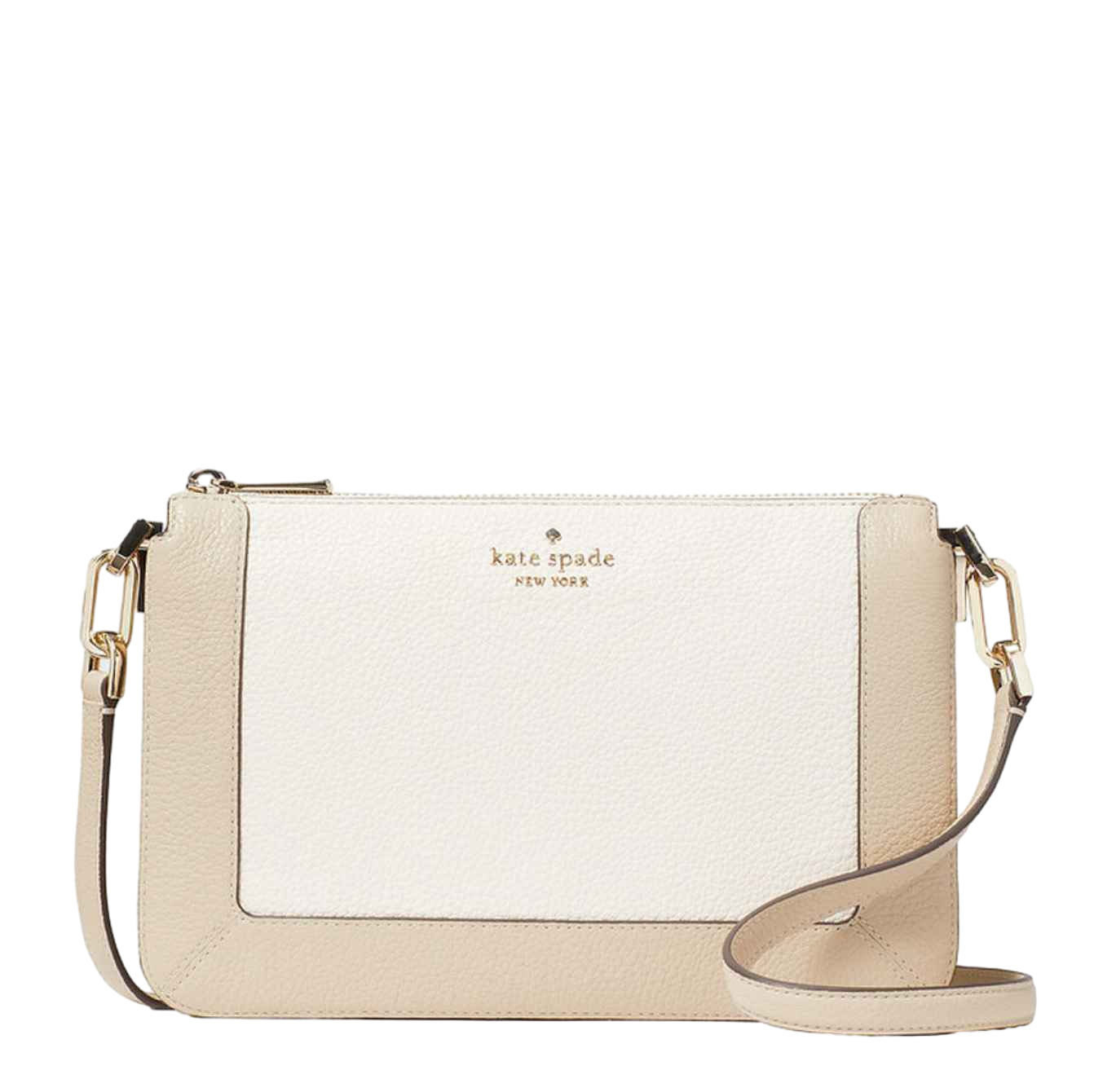 【Kate Spade Outlet】Lena Colorblock Pebbled Leather Double Compartment Crossbody  米