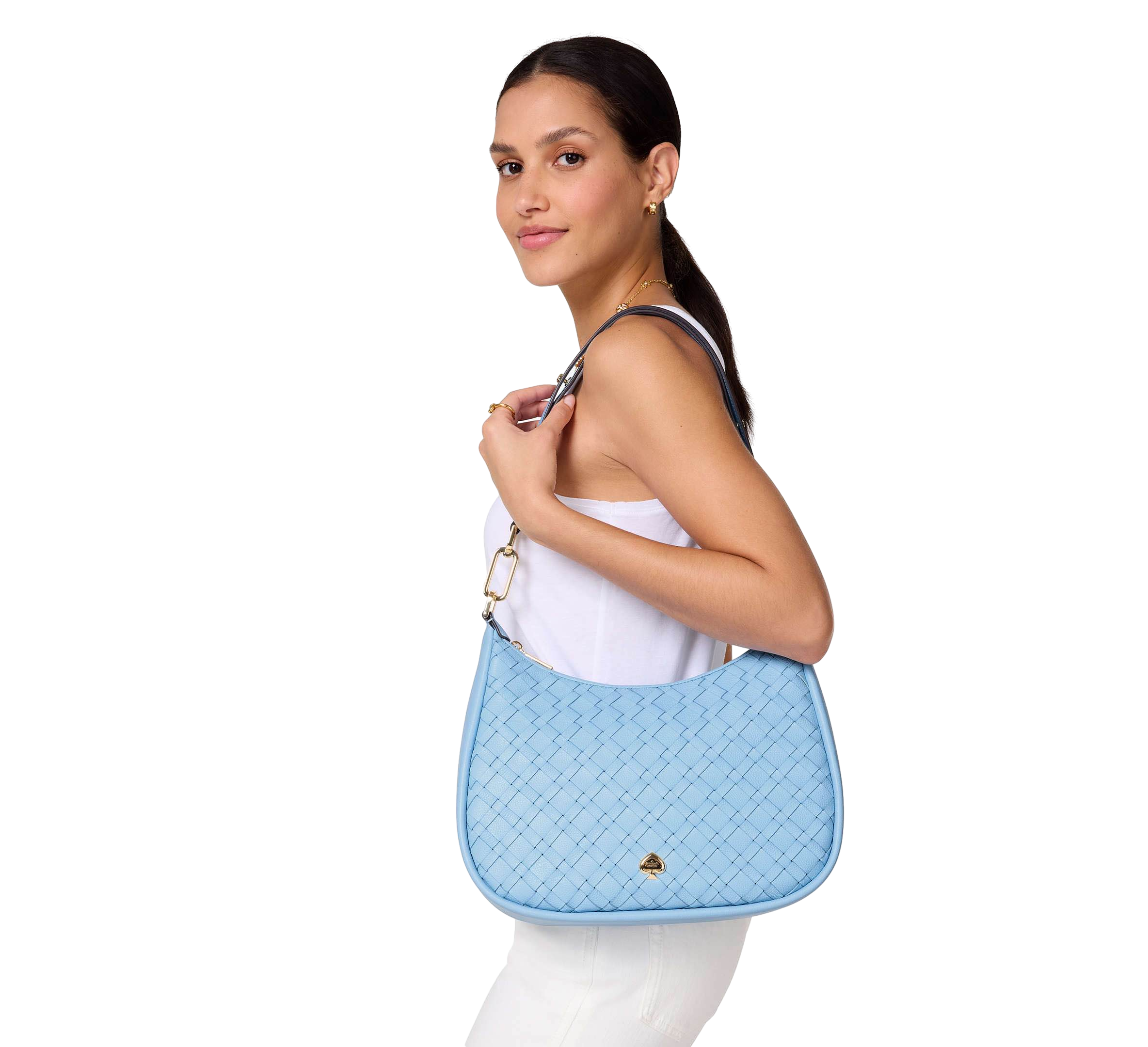 【Kate Spade Outlet】Kayla Woven Leather Large Shoulder Bag  藍