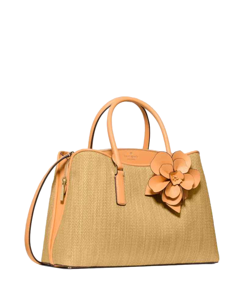【Kate Spade Outlet】Thompson Street Straw Satchel Bag With Charm  橘