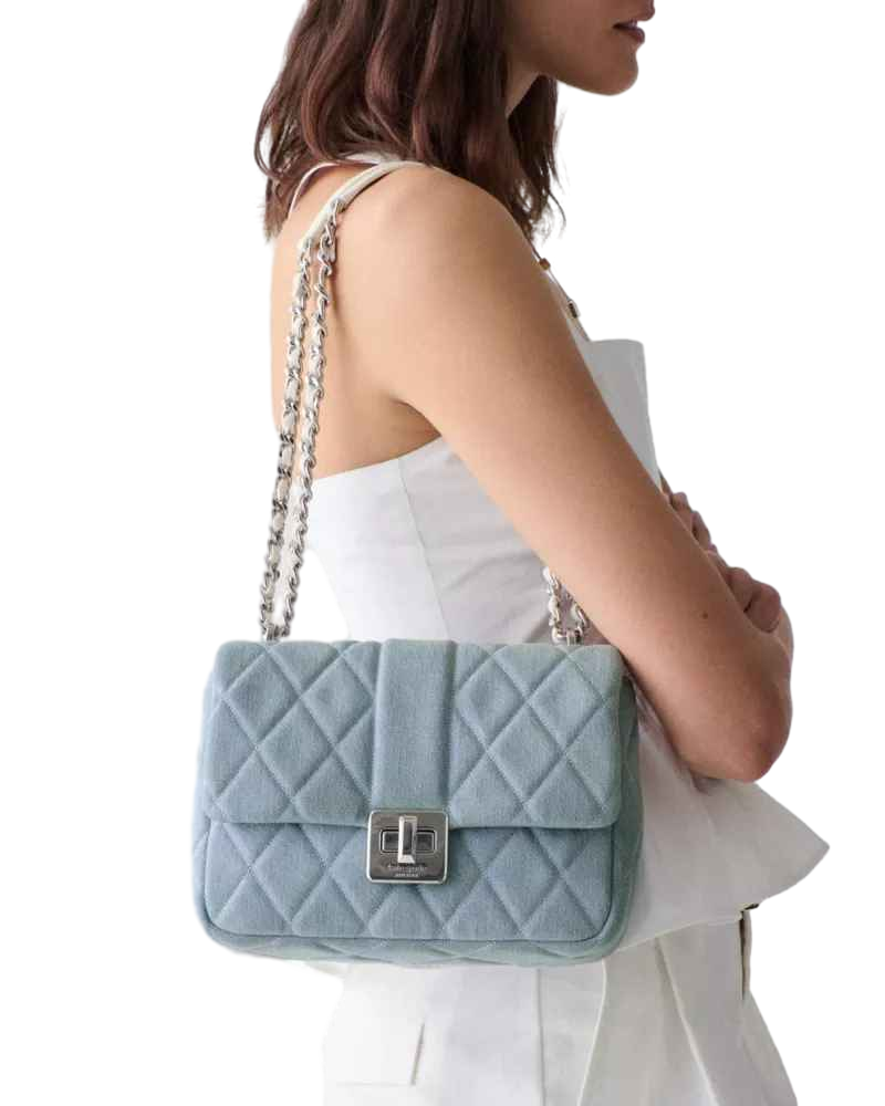 【Kate Spade Outlet】Carey Quilted Denim Crossbody Bag  藍