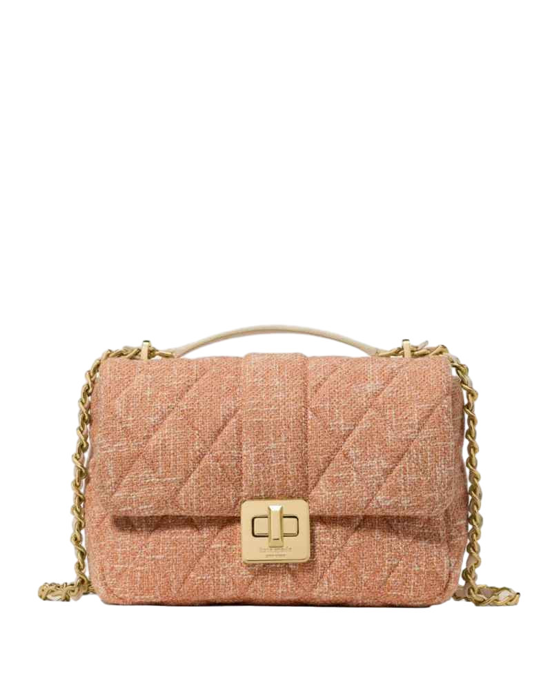 【Kate Spade Outlet】Carey Quilted Tweed Crossbody Bag  橘