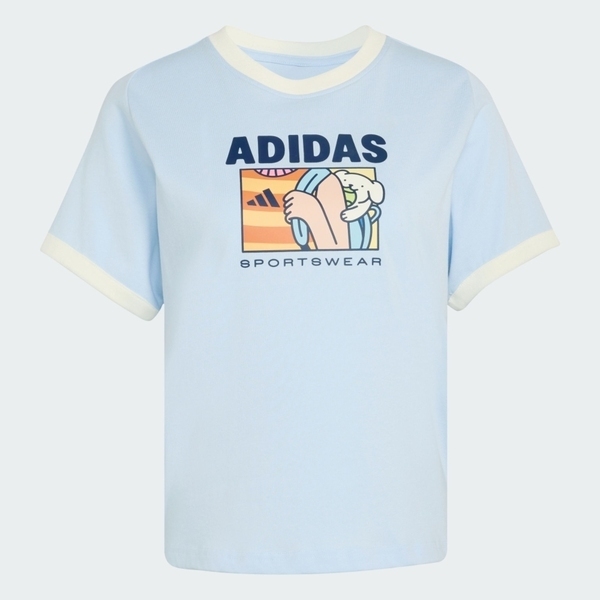 Adidas 愛迪達 Pop Art T1 Q2 KC8602 女 T恤 運動上衣 休閒短袖 天藍 亞版 純棉 滾邊