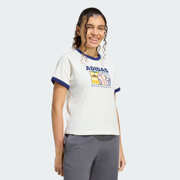 Adidas 愛迪達 Pop Art T1 Q2 KC8603 女 T恤 運動上衣 休閒短袖 白 亞版 純棉 滾邊