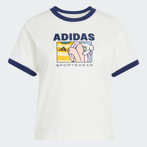 Adidas 愛迪達 Pop Art T1 Q2 KC8603 女 T恤 運動上衣 休閒短袖 白 亞版 純棉 滾邊