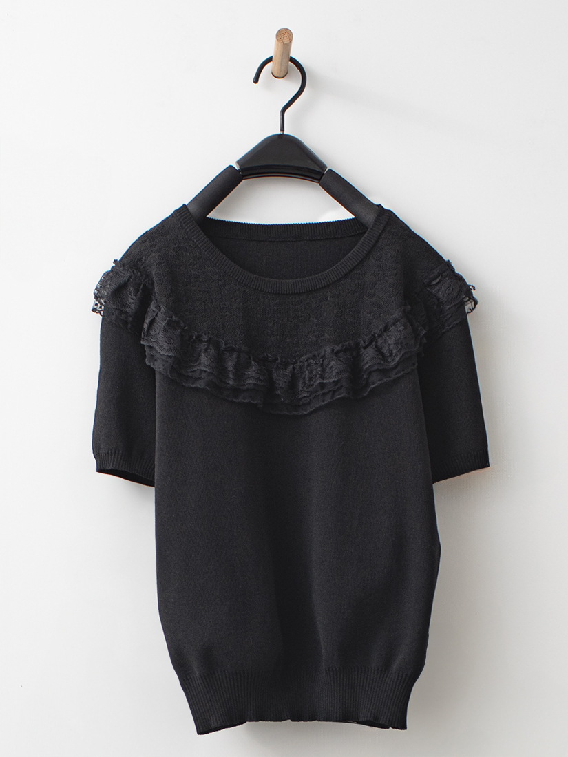 網紗簍空緹花短袖針織衫點點蛋糕棉裙組合